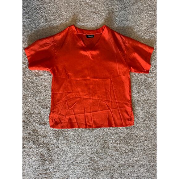 Gianna Silk V-Neck Blouse in Orange, Women's Size M - Picture 5 of 6